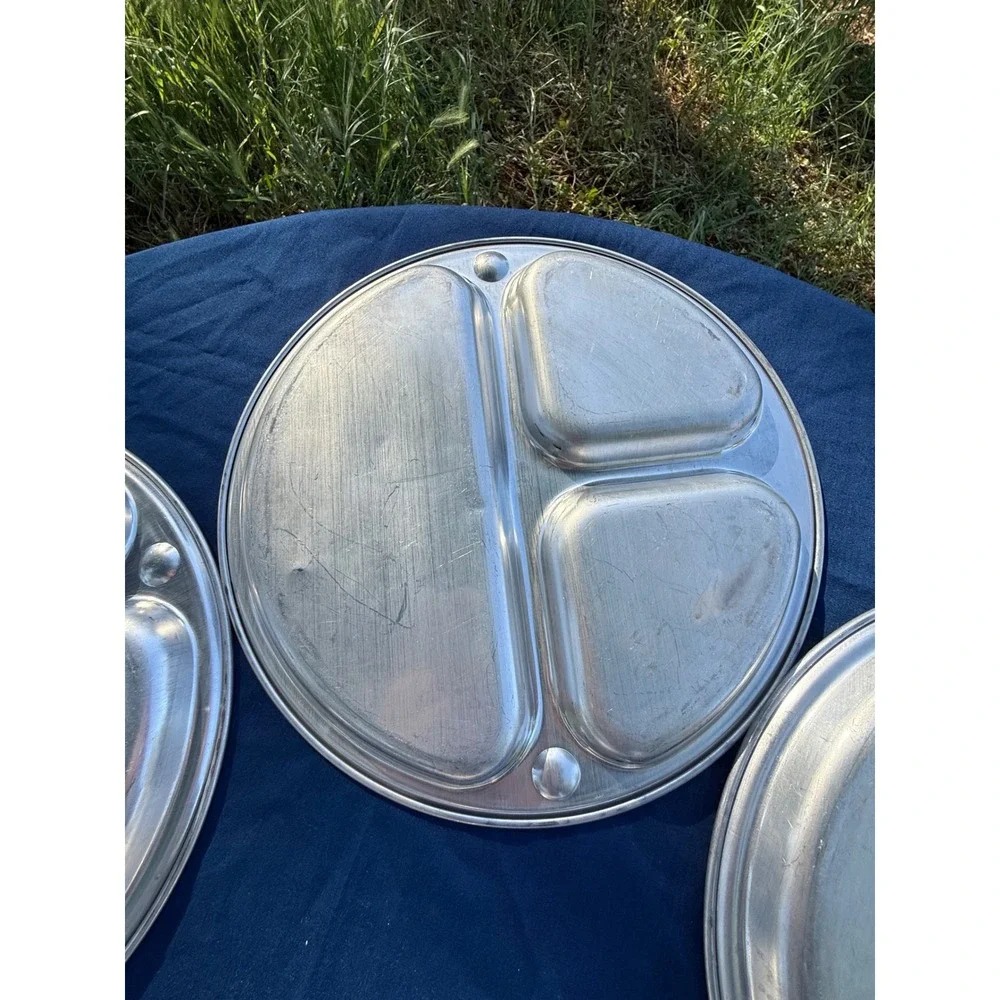 Vintage Aluminum Divided Mess Trays Set of 6 – Military Cafeteria Style Plates